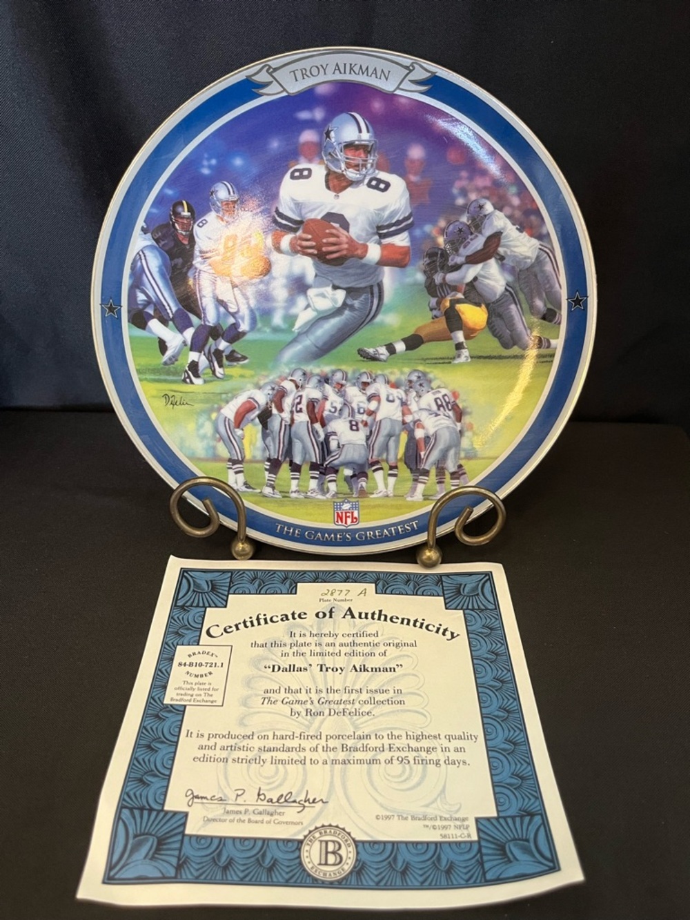 The Bradford Exchange Troy Aikman Collector Plate - Blue, White, Green